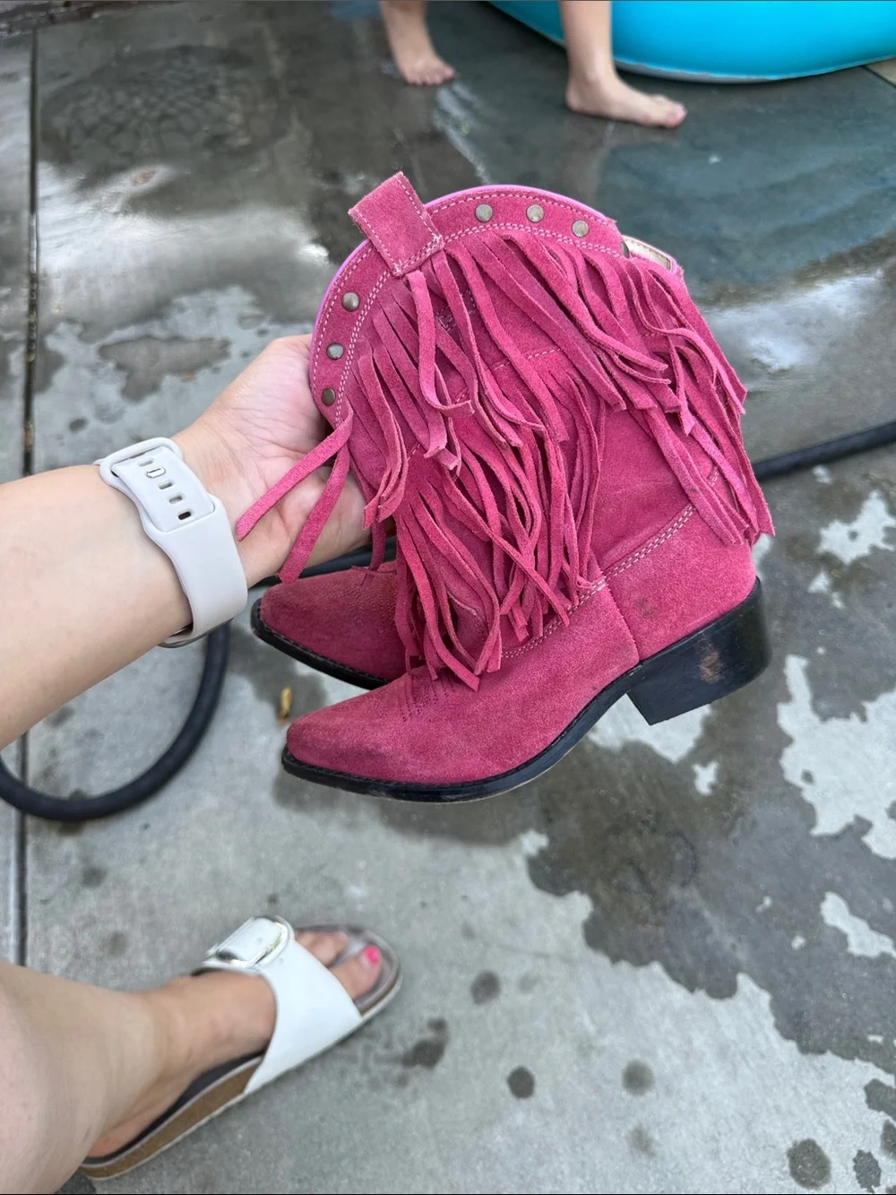 Shyanne Pink Suede Fringe Western Boots for Kids